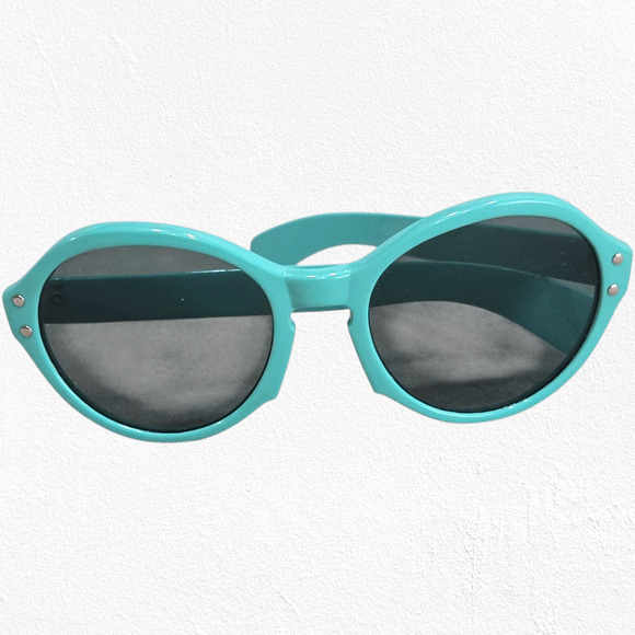 1960s Vintage Aqua Blue Mod Sunglasses Riveted Round Frame Retro Mod Eyewear - Picture 1 of 14
